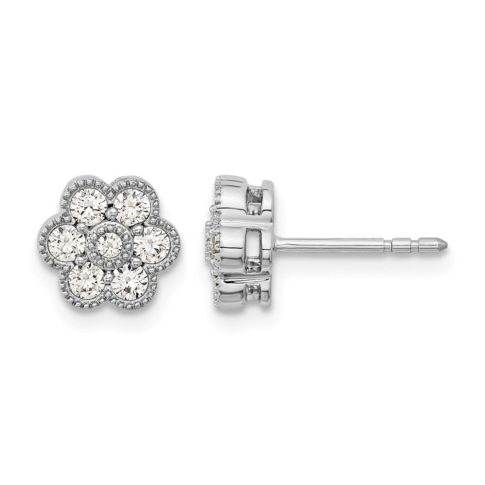 14k White Gold Floral Diamond Post Earrings
