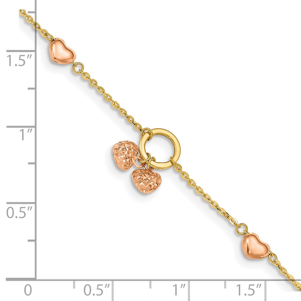 14k Two-tone Diamond-cut Hearts w/1in Ext. Bracelet