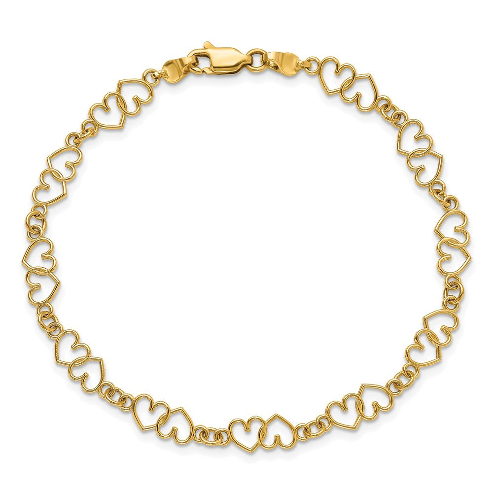 14k Cut-Out and Polished Double Heart Link Bracelet