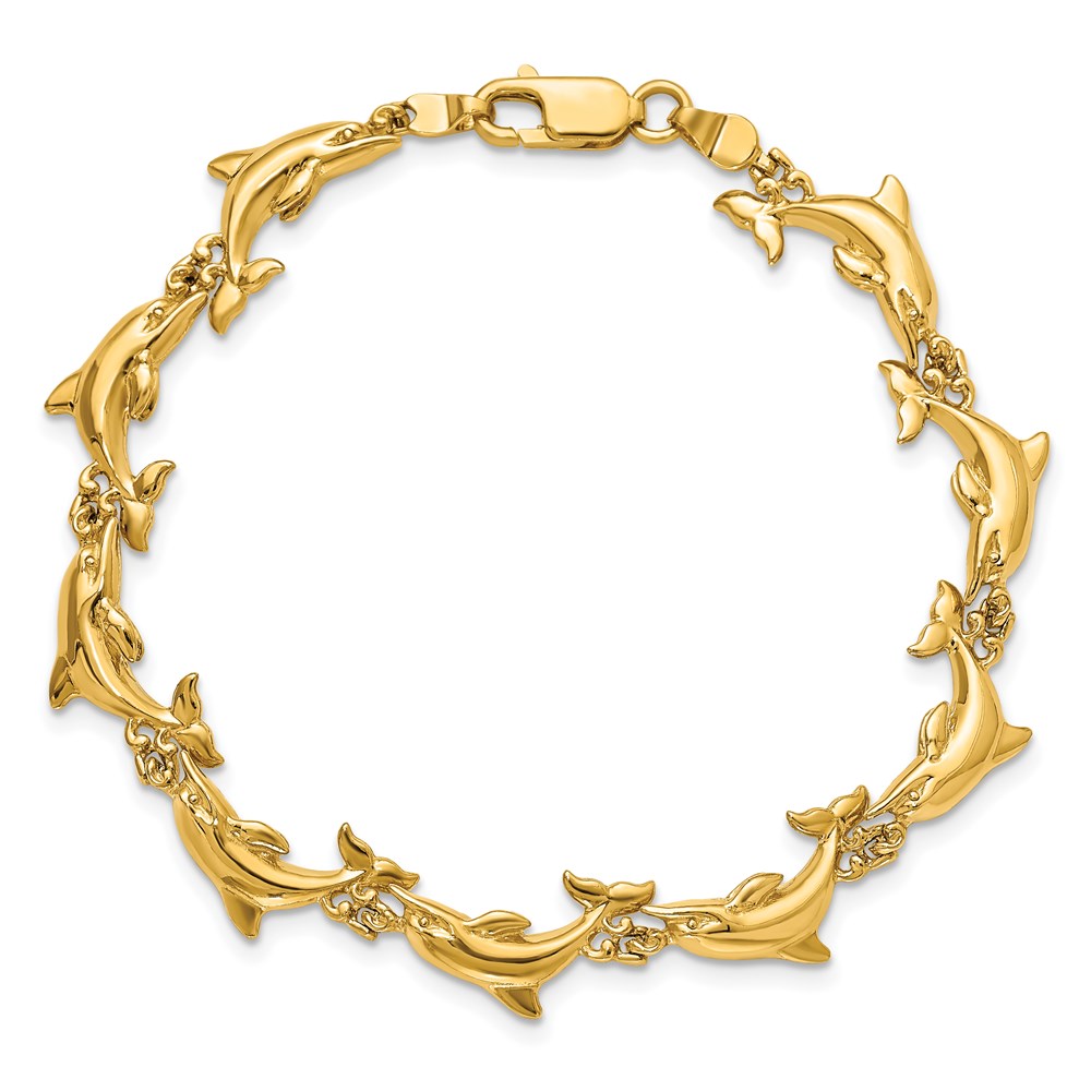 14k Polished 3-D Reversible Dolphin Bracelet
