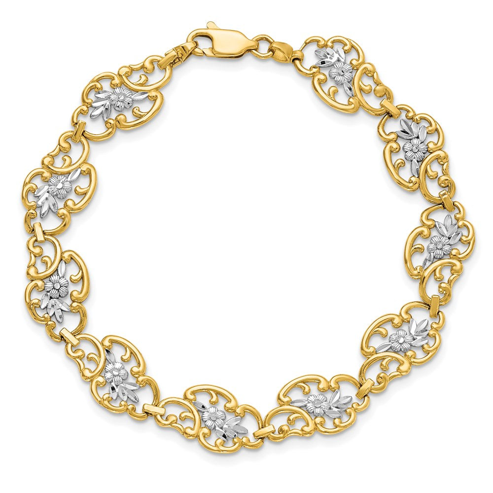 14k and White Rhodium Diamond-Cut Fancy Bracelet