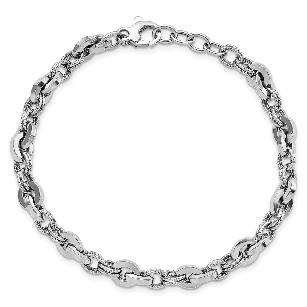 14K White Polished Fancy Link Bracelet