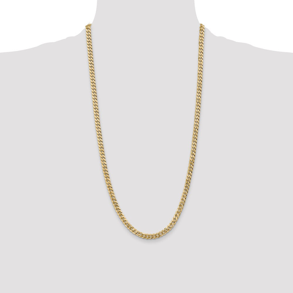 14K 28 inch 5.75mm Flat Beveled Curb with Lobster Clasp Chain