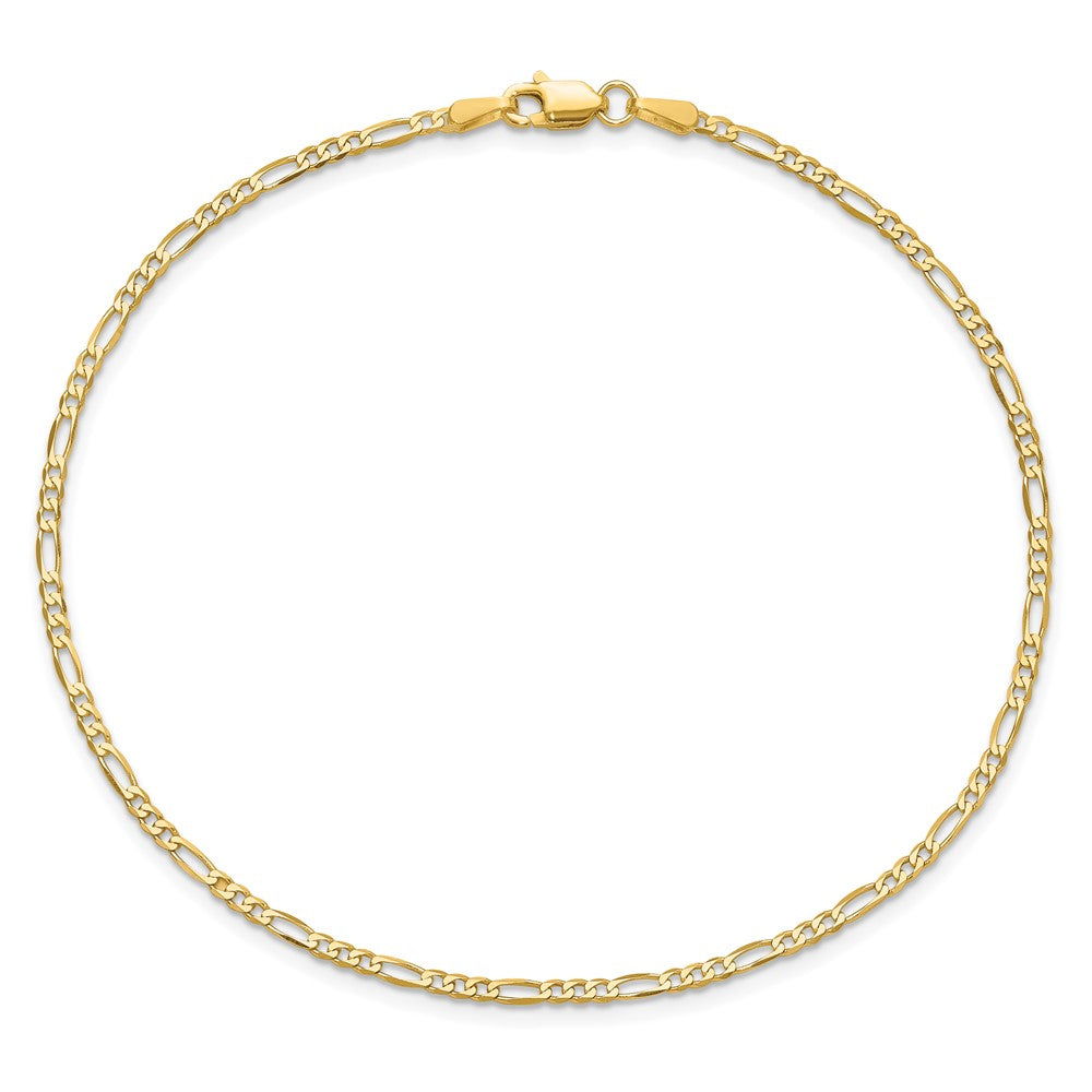 14K 10 inch 1.8mm Flat Figaro with Lobster Clasp Anklet
