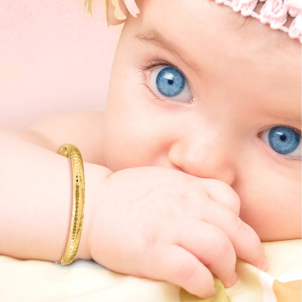 14k Madi K Polished Hammered 5mm Hinged Child's Bangle