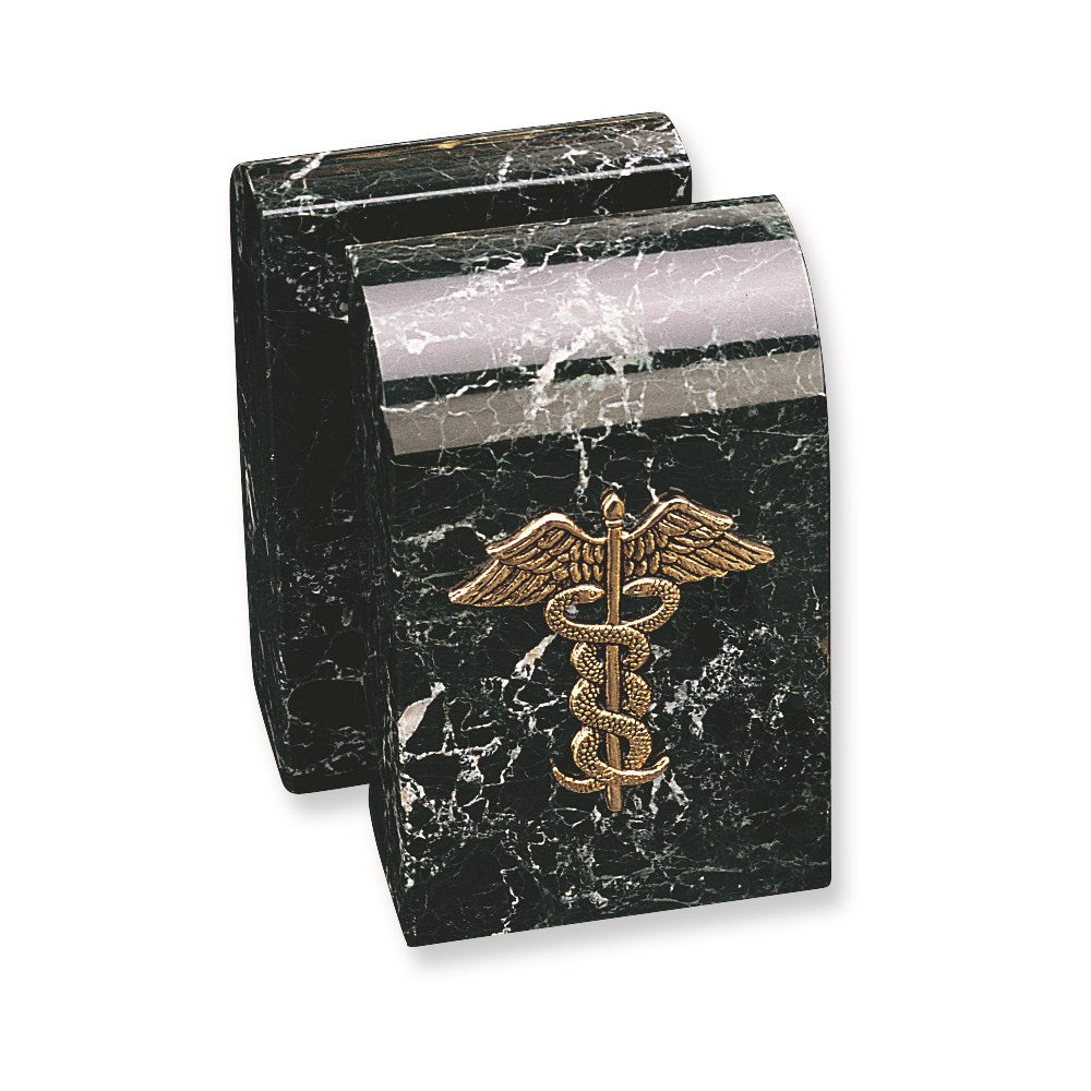 Set of 2 Gold-tone Medical Emblem Black Zebra Marble Bookends