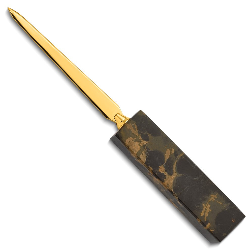Tiger Eye Marble with Gold-plated Medical Emblem Letter Opener