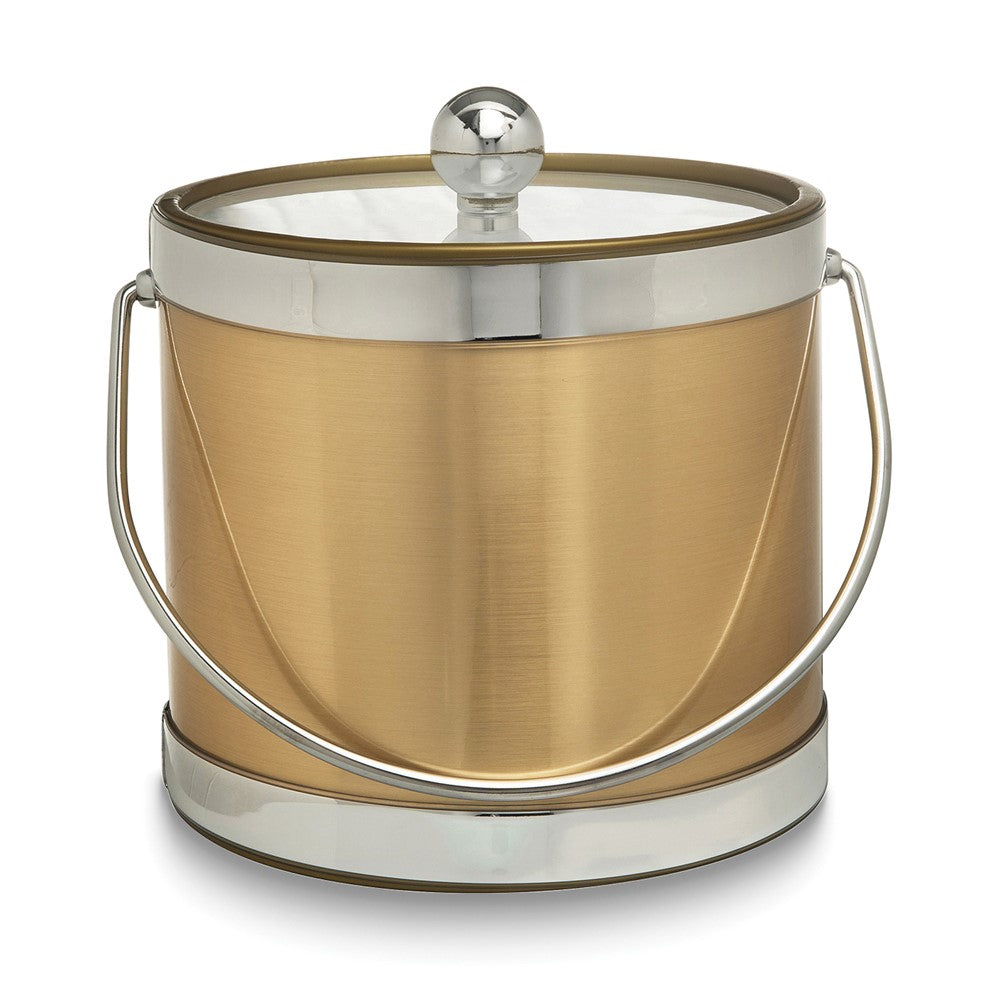 Gold with Silver Two-tone Metallic Mylar Double Wall Insulated Three Quart Ice Bucket with Stainless Steel Tongs