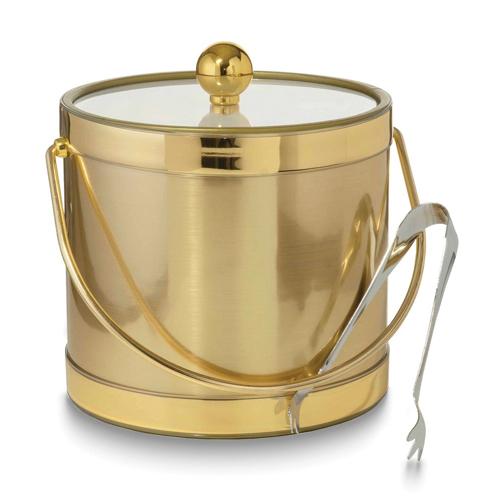 Gold Metallic Mylar Double Wall Insulated Three Quart Ice Bucket with Stainless Steel Tongs