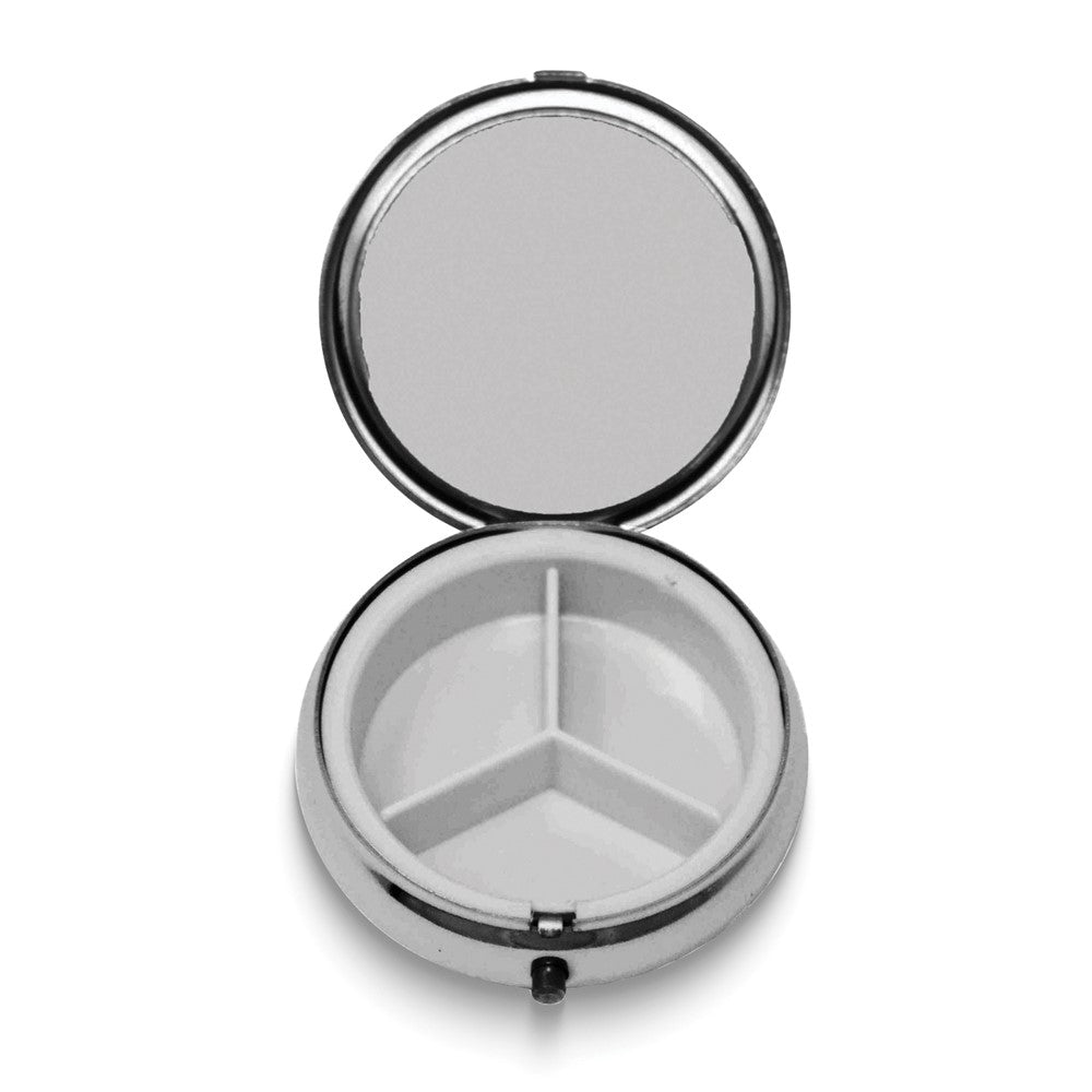 Silver-tone Mirrored Round Pillbox with Plastic Divider
