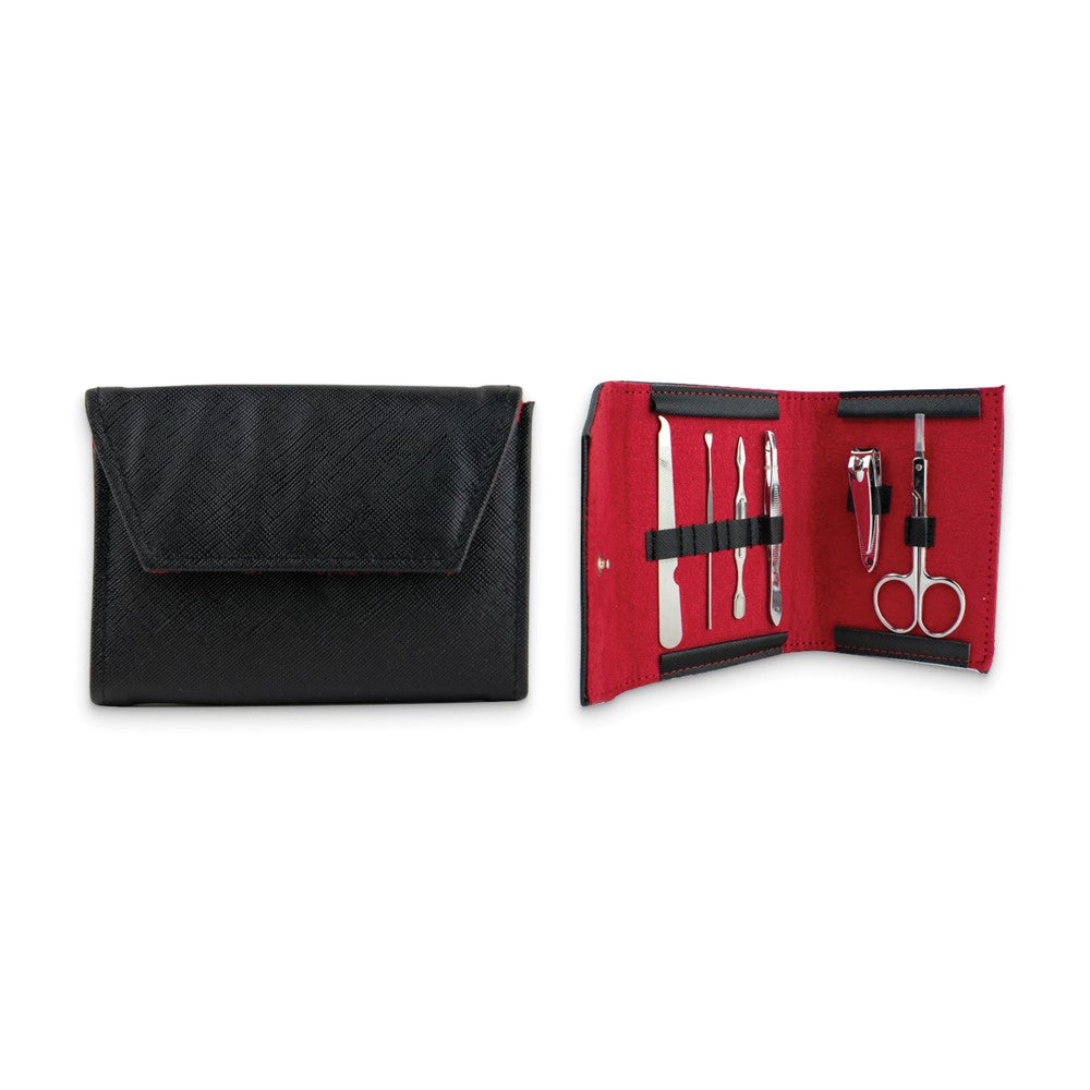 Six Piece Stainless Steel Manicure Set in Black Faux Leather Case