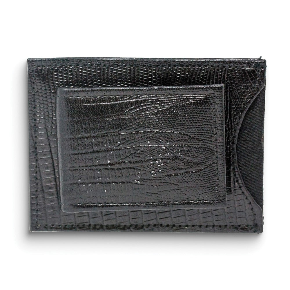 Black Cowhide Leather Money Clip Wallet with One Card Slot
