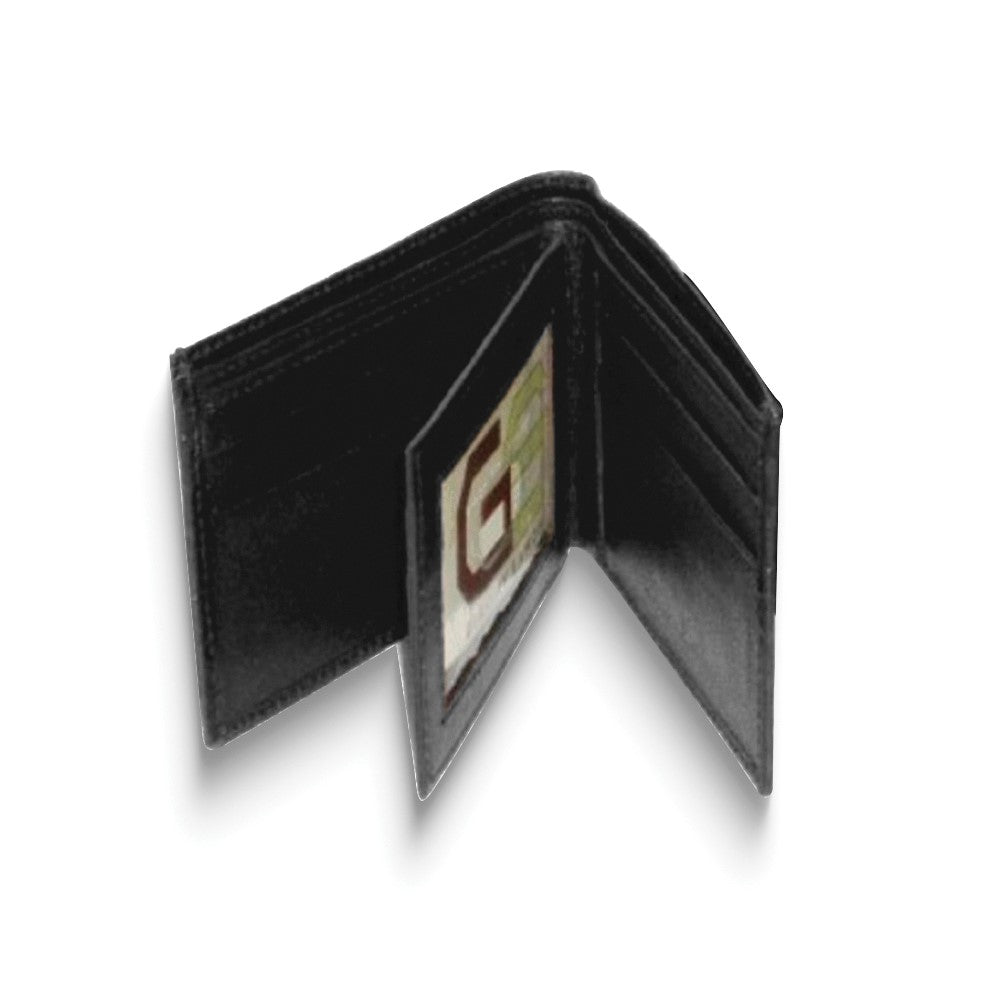 Black Cowhide Crocodile Leather Bi-fold Wallet with Four Card Slots and ID Slot