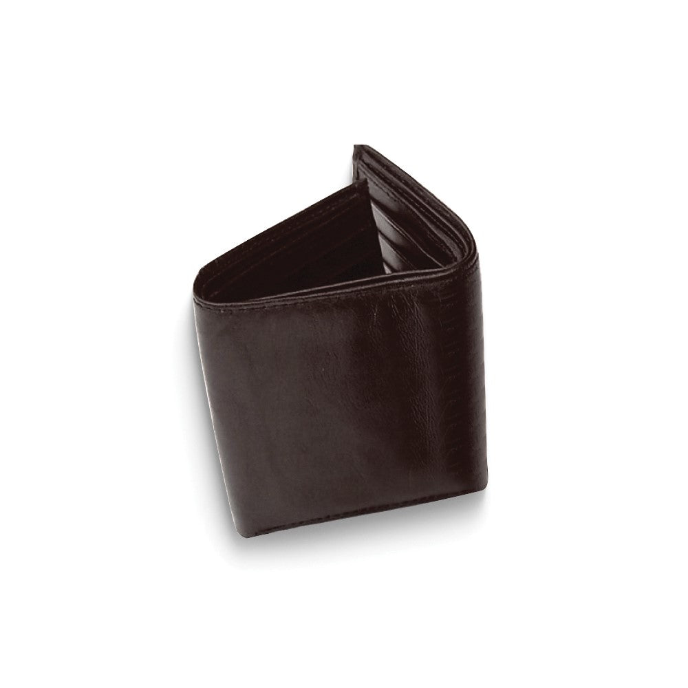Brown Cowhide Smooth Leather Tri-fold Wallet