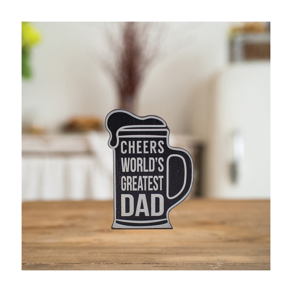 Worlds Greatest Dad Black and White Beer Mug Wooden Plaque