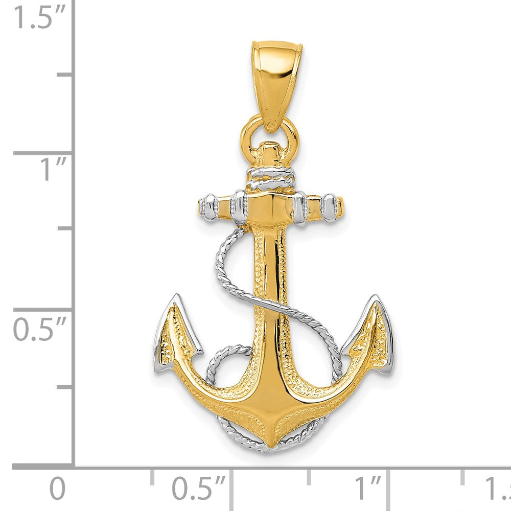 14K w/ Rhodium Anchor W/Rope Pendant