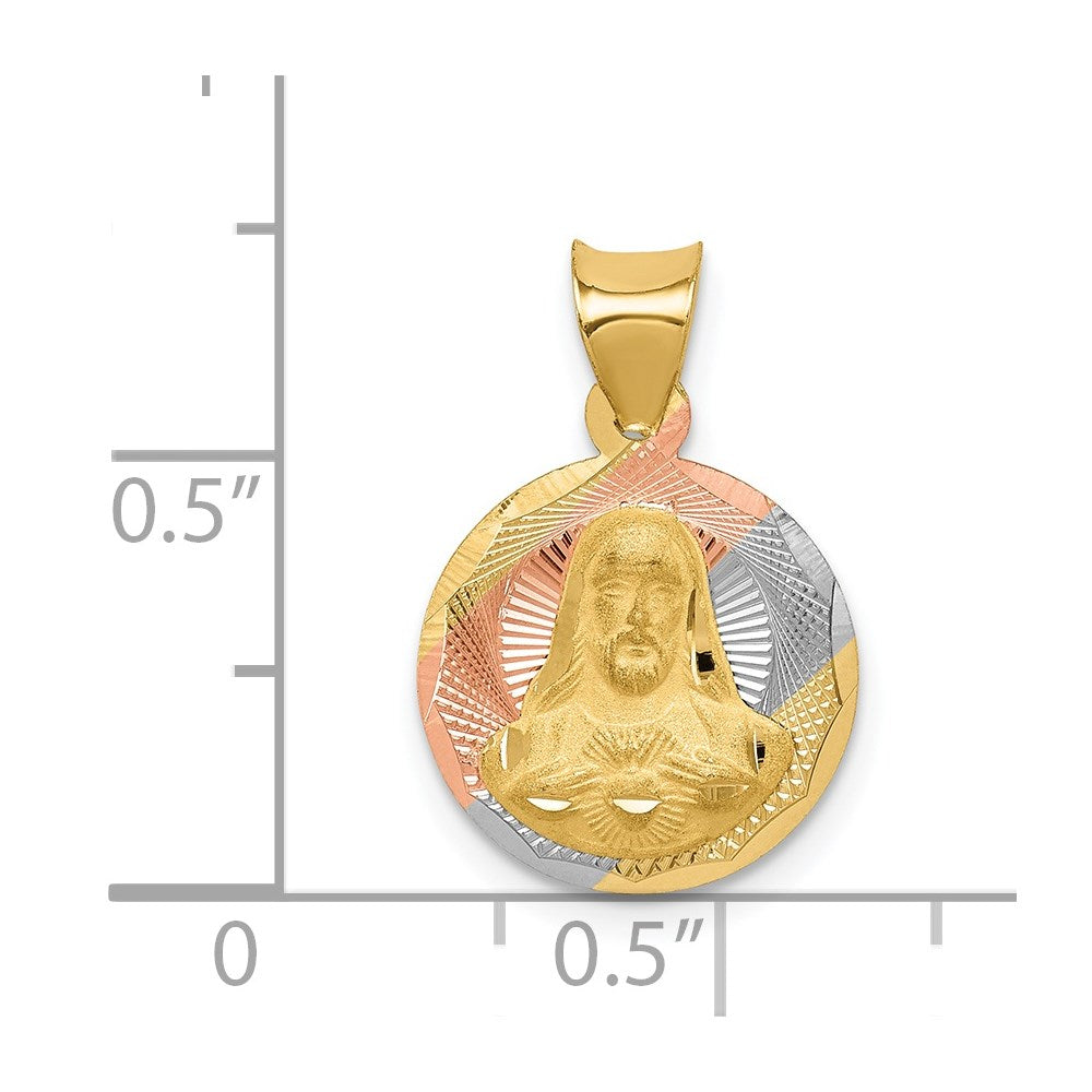14K w/Rose and White Rhodium D/C Sagrado Corazon Pendant