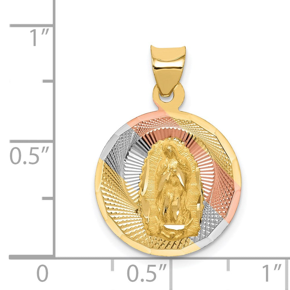 14K w/Rhodium Polished D/C Of Guadalupe Circle Pendant