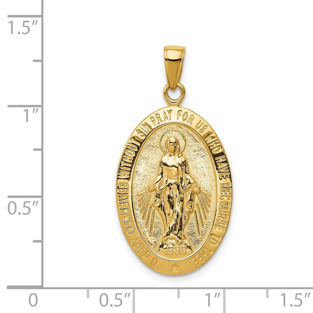14K Gold Satin and Polished Finish Virgin Mary Medal Pendant