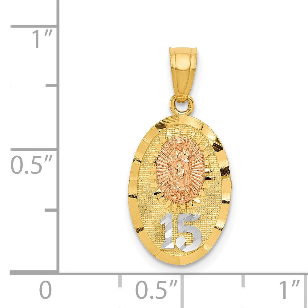 14k Two-tone w/White Rhod D/C of Guadalupe 15 Pendant