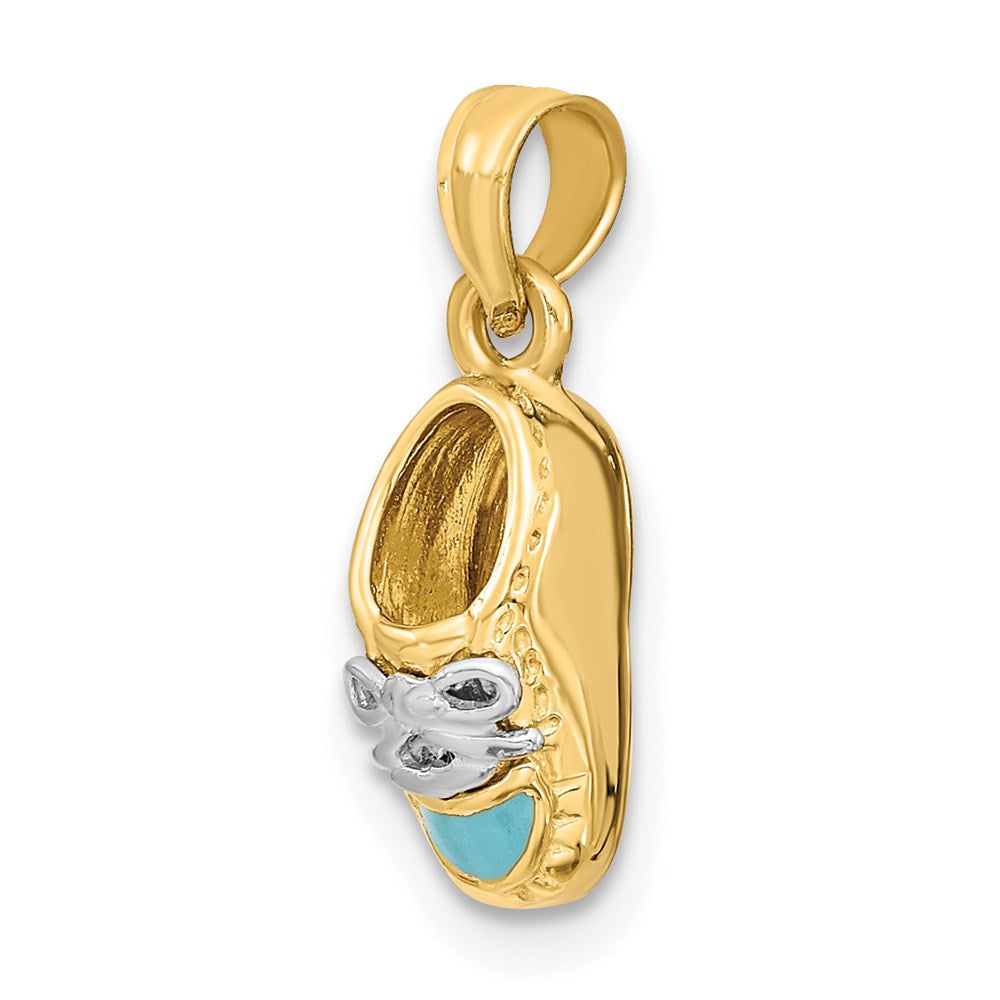 14K w/ White Rhodium 3-D Light Blue Enamel Shoe Charm