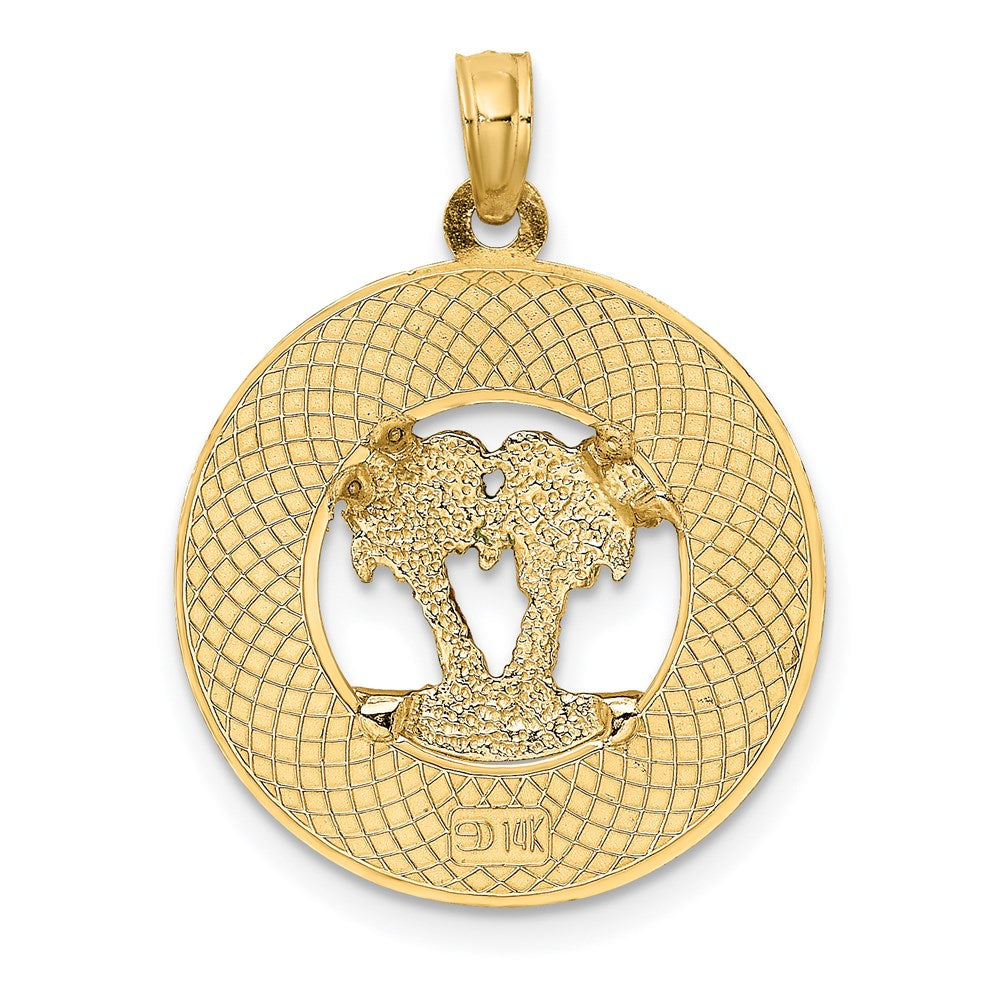 14K w/ Enamel SARASOTA Circle Palm Tree Charm
