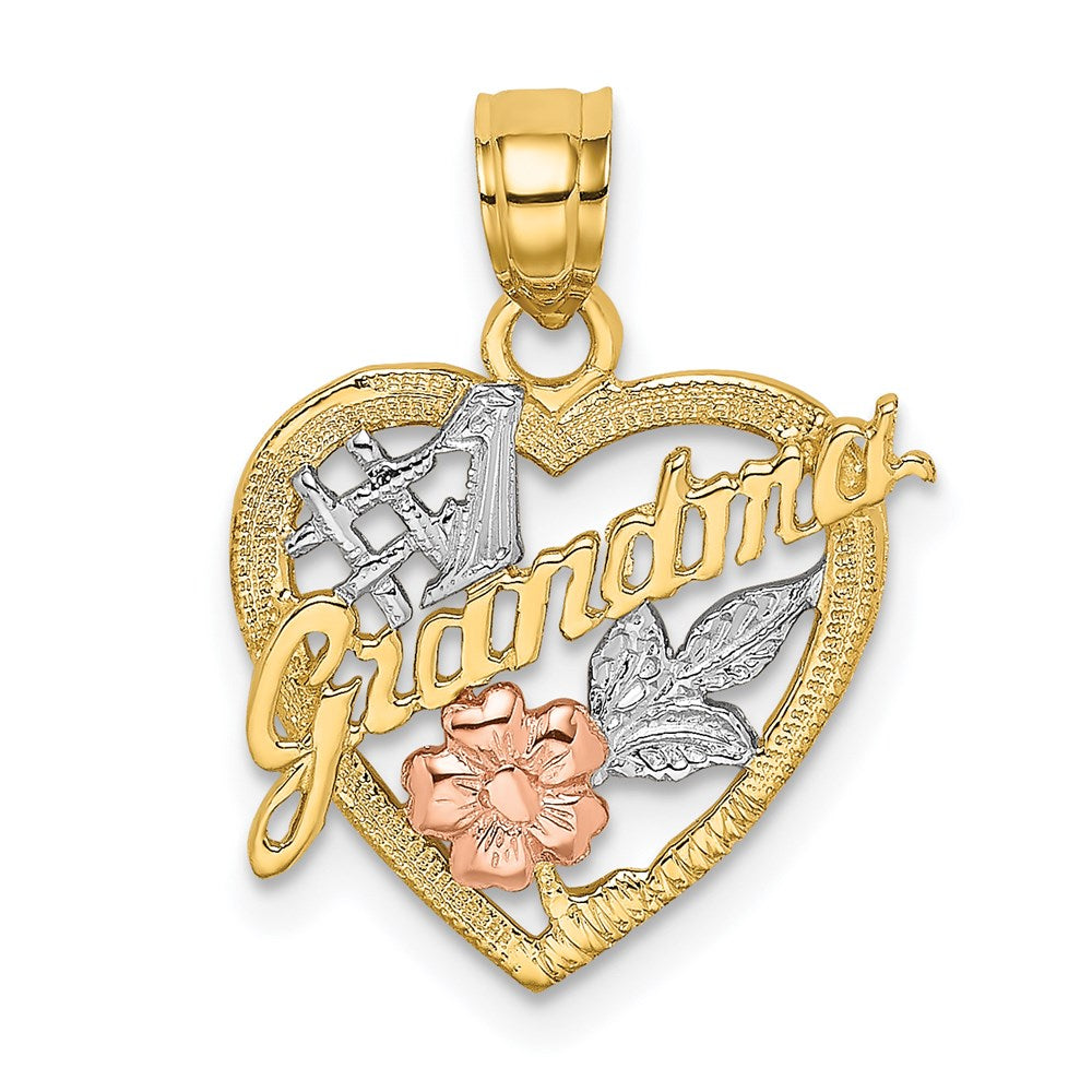 14k Two-tone White Gold Rhodium #1 GRANDMA In Heart Charm