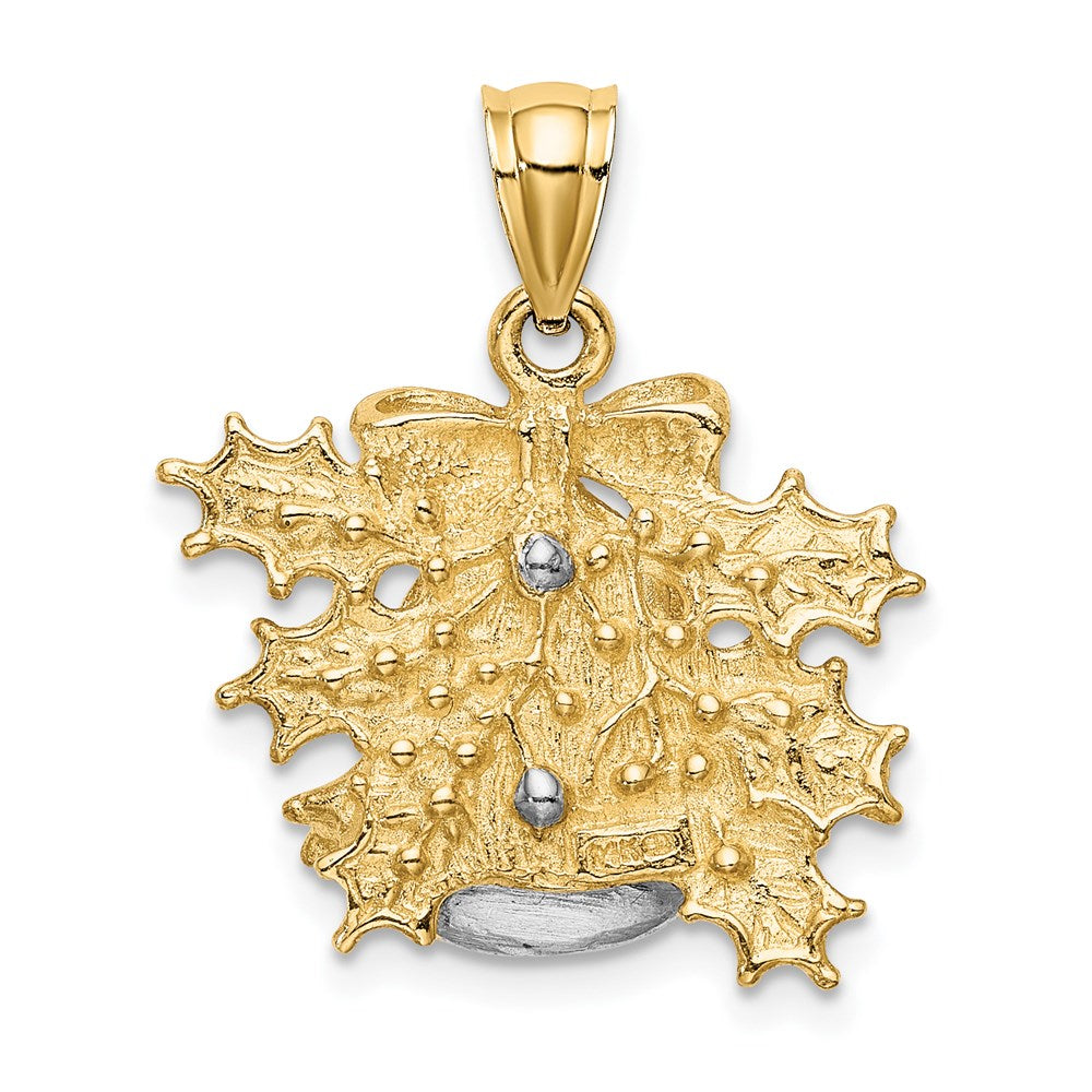 14k Two-Tone 3-D Christmas Bell and Holly Charm