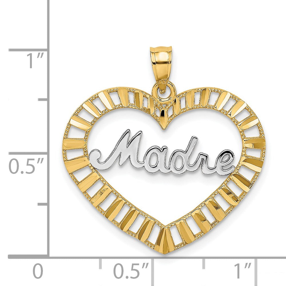 14k w/Rhodium MADRE in Heart Charm