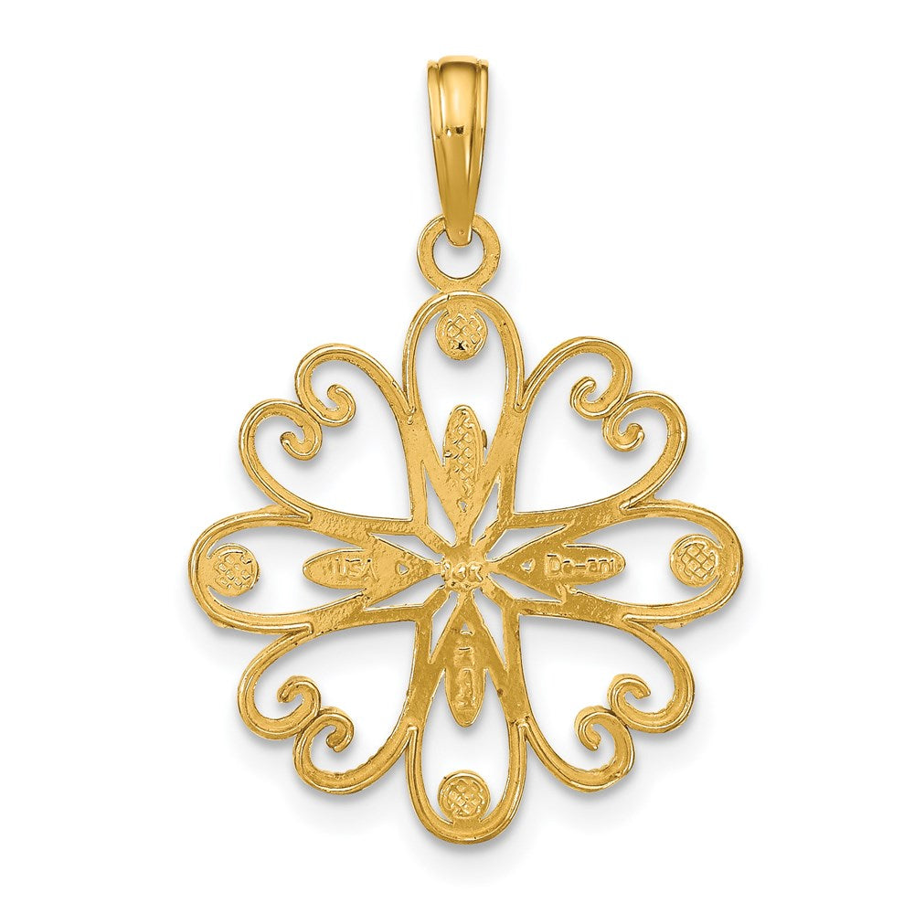 14K w/Rhodium Beaded Heart Petals Flower Charm