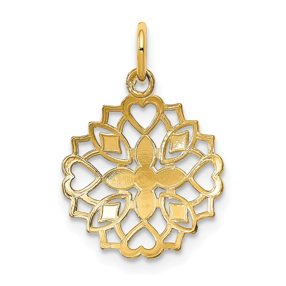 14K w/Rhodium Center Flower and Heart Charm