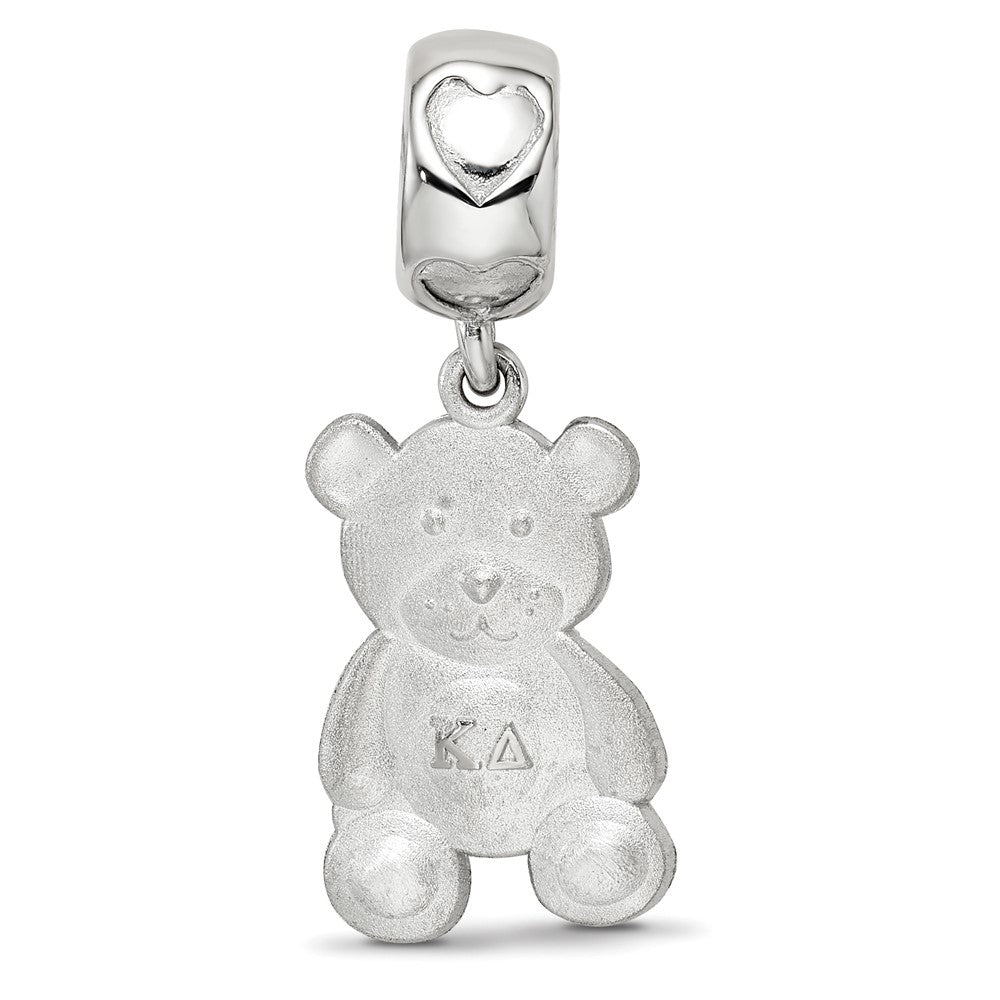 Sterling Silver Rhodium-plated Kappa Delta Teddy Bear Heart Bead