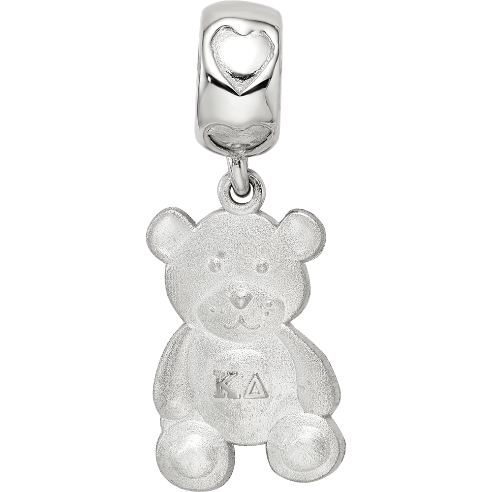 Sterling Silver Rhodium-plated Kappa Delta Teddy Bear Heart Bead