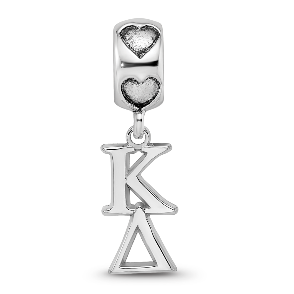 Sterling Silver Rhodium-plated Kappa Delta Vertical Letters on Hear
