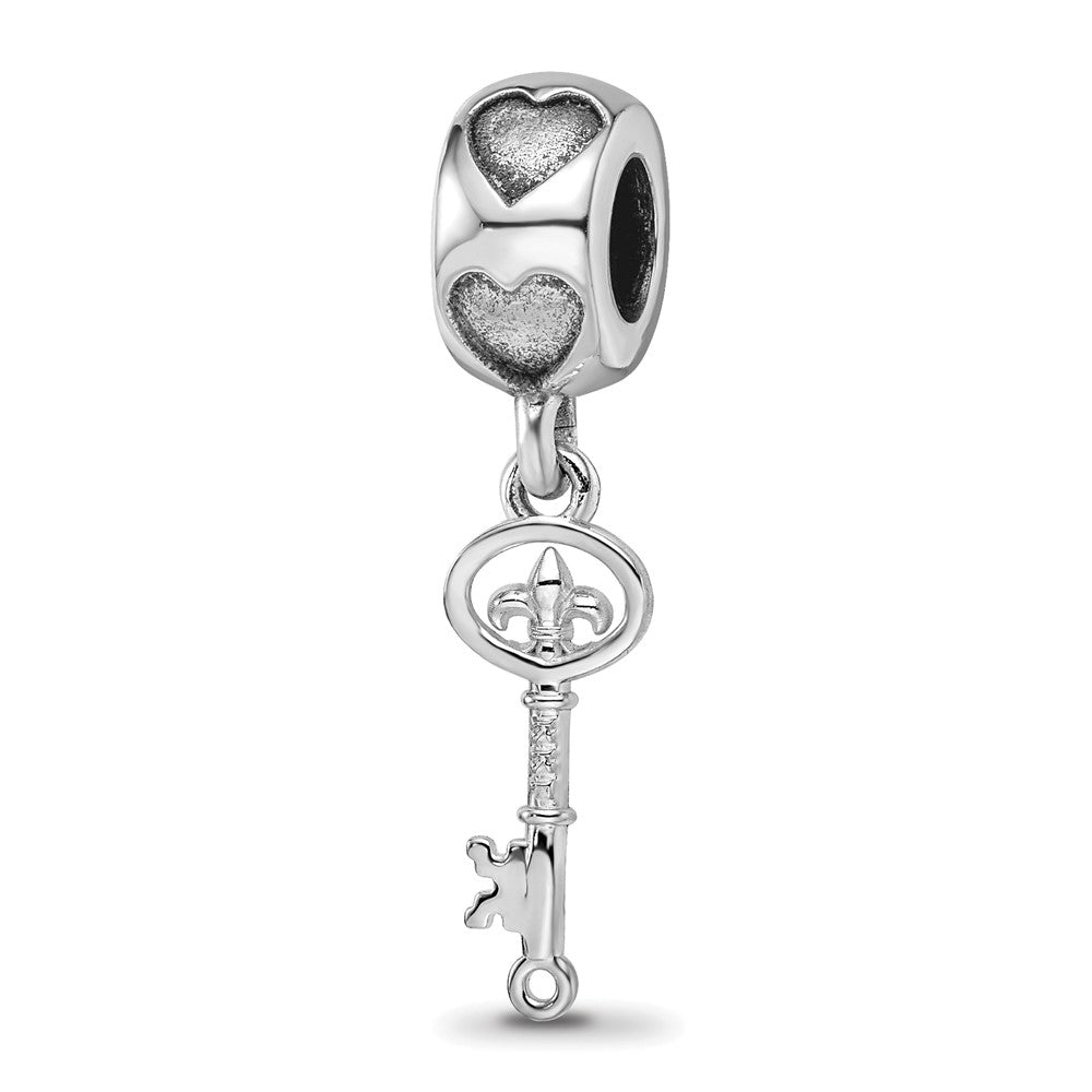 Sterling Silver Rhodium-plated Kappa Kappa Gamma Key Heart Bead
