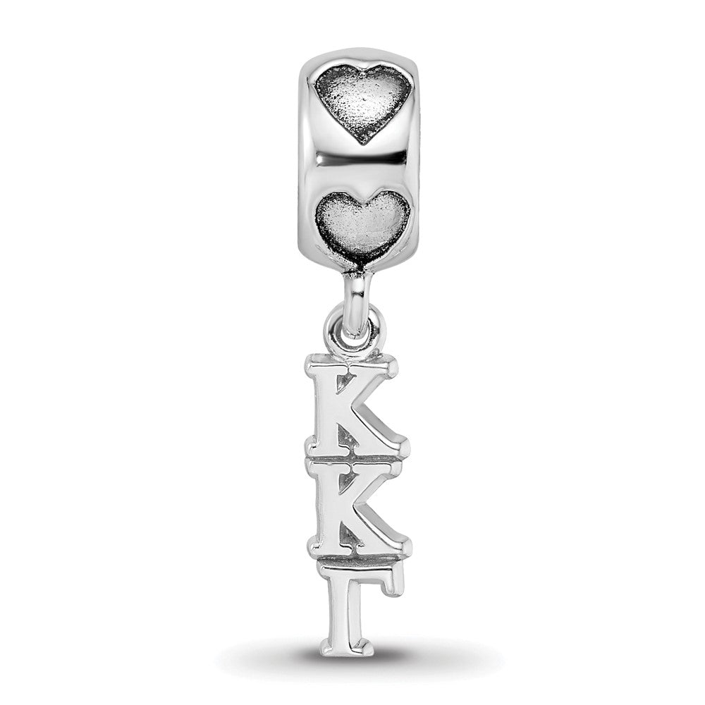 Sterling Silver RH-plate Kappa Kappa Gamma Vertical w/ Heart Bead