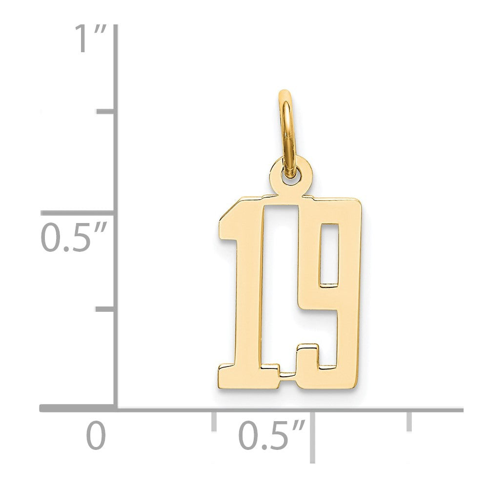 14k Small Elongated Number 19 Charm