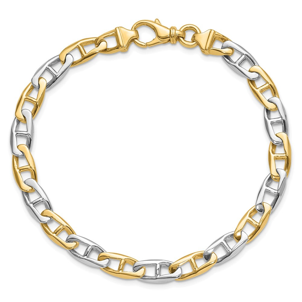 14K Two-tone 20 inch 6.6mm Hand Polished Fancy Flat Anchor Link with Fancy Lobster Clasp Chain