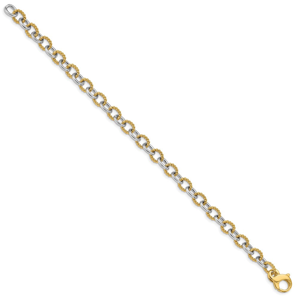 14K Two-tone 8.5 inch 6.5mm Hand Polished and Textured Fancy Link with Fancy Lobster Clasp Bracelet
