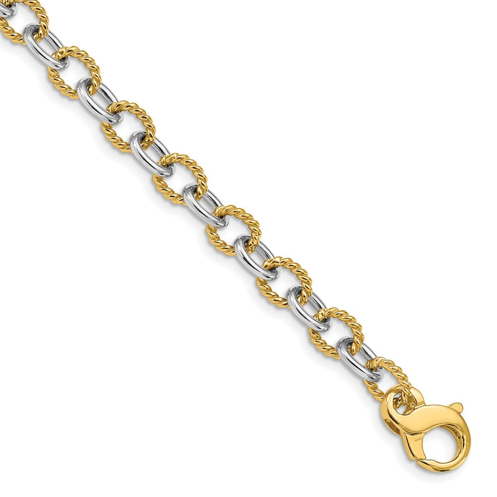 14K Two-tone 22 inch 6.5mm Hand Polished and Textured Fancy Link with Fancy Lobster Clasp Chain