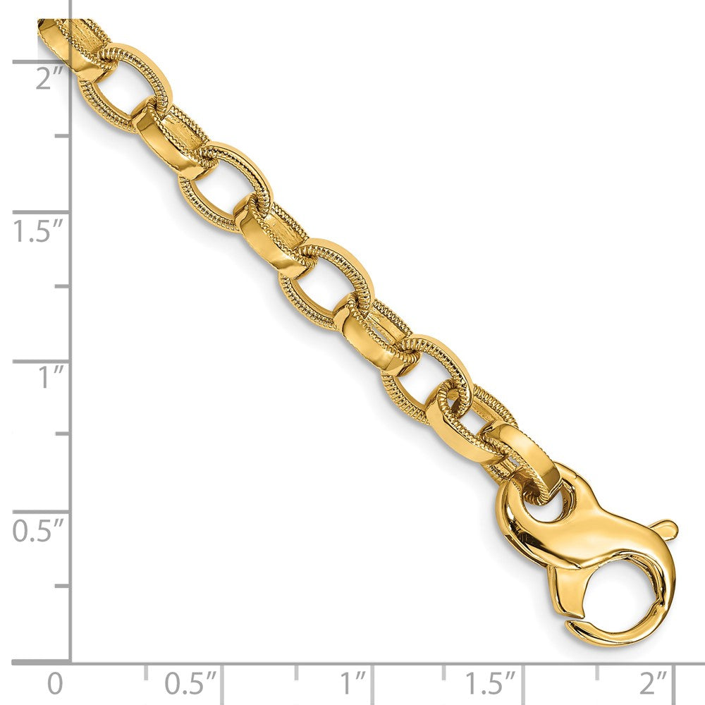 14K 20 inch 6.2mm Hand Polished with Ridged Edge Fancy Link Fancy Lobster Clasp Chain