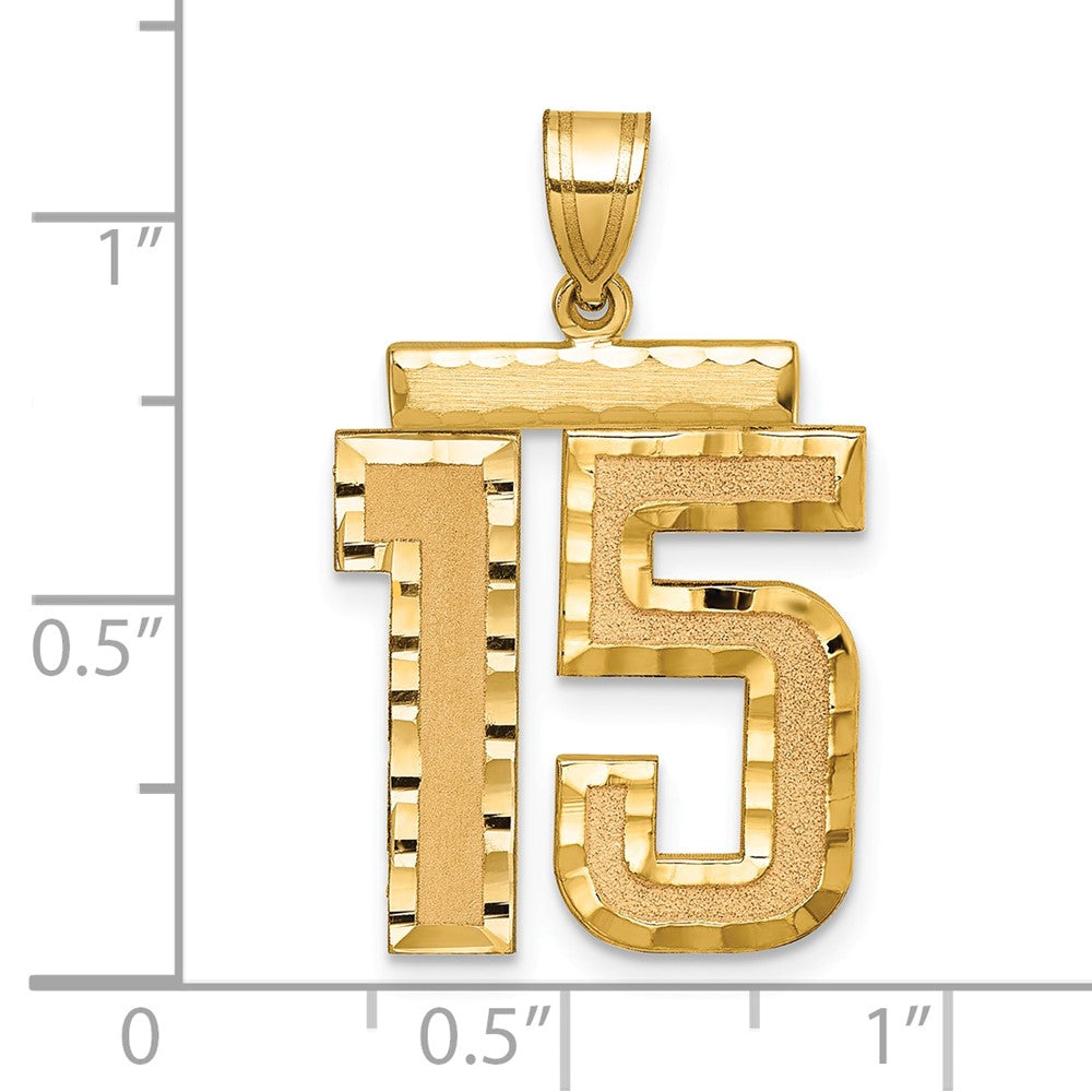 14k Large Brushed Diamond-cut Number 15 Charm