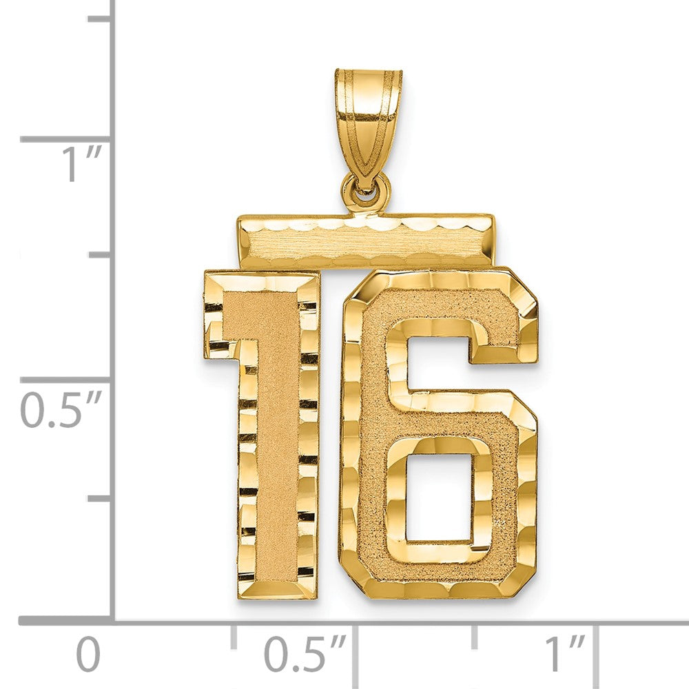 14k Large Brushed Diamond-cut Number 16 Charm