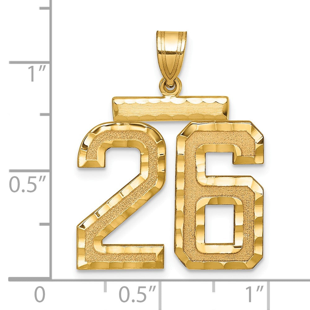 14k Large Brushed Diamond-cut Number 26 Charm