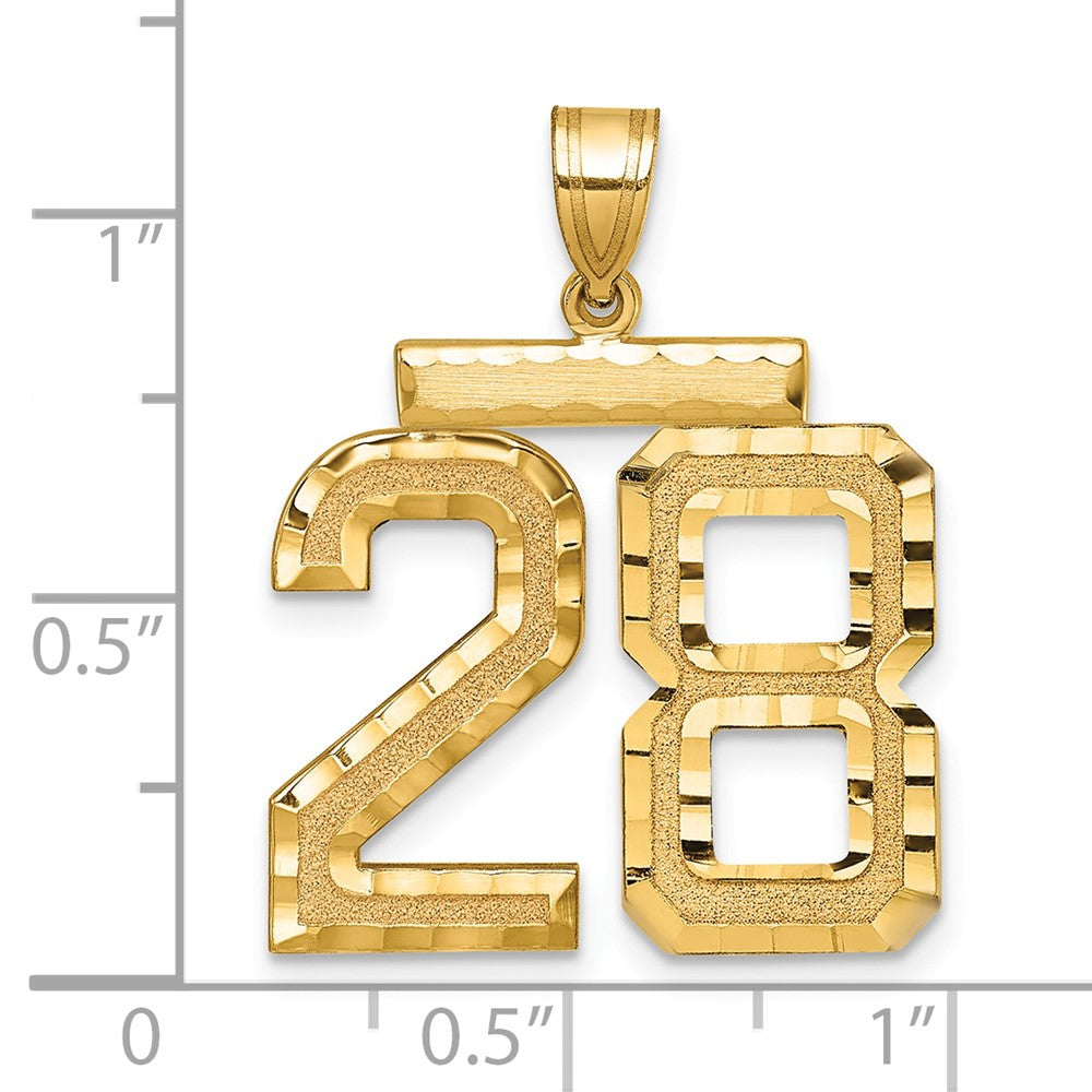 14k Large Brushed Diamond-cut Number 28 Charm