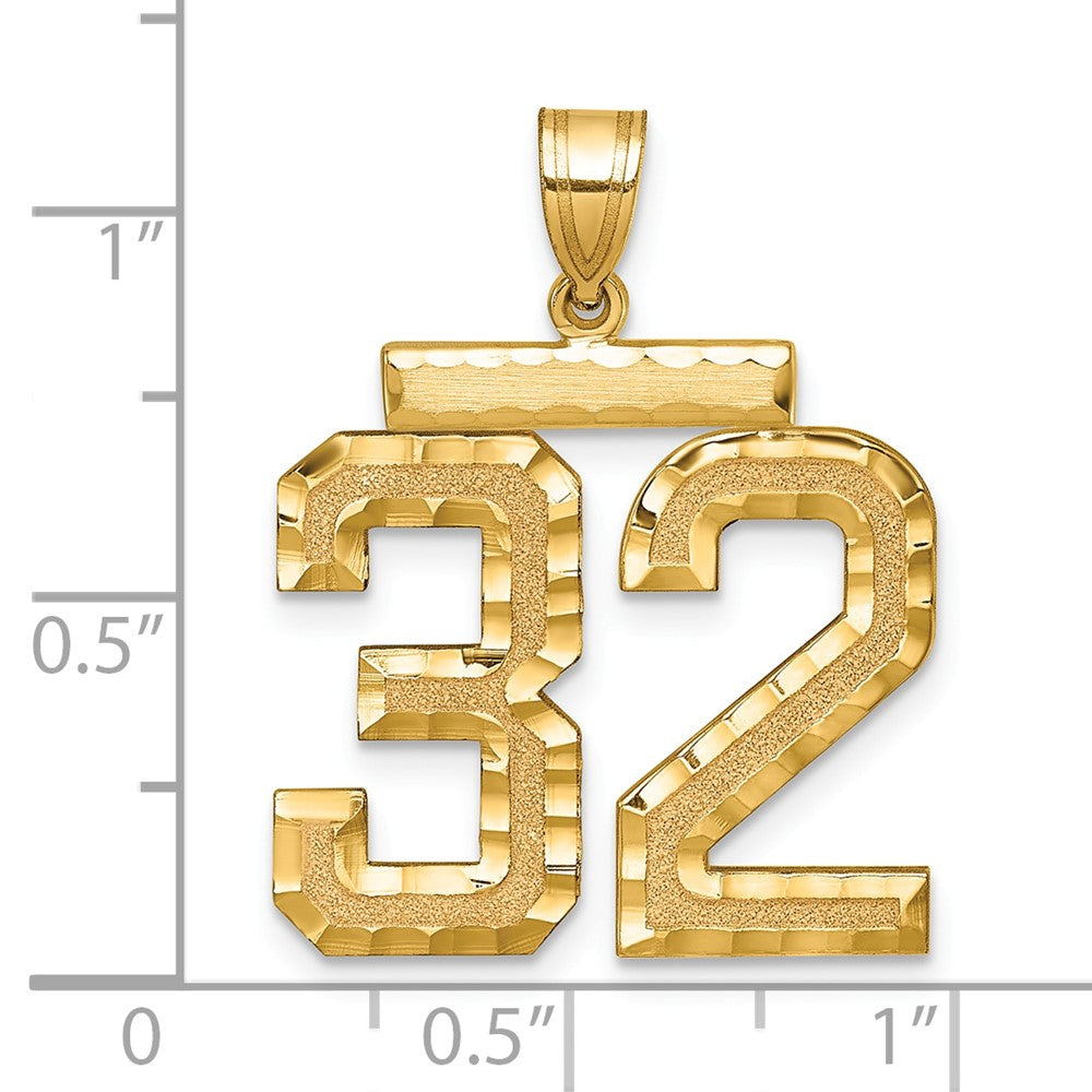 14k Large Brushed Diamond-cut Number 32 Charm