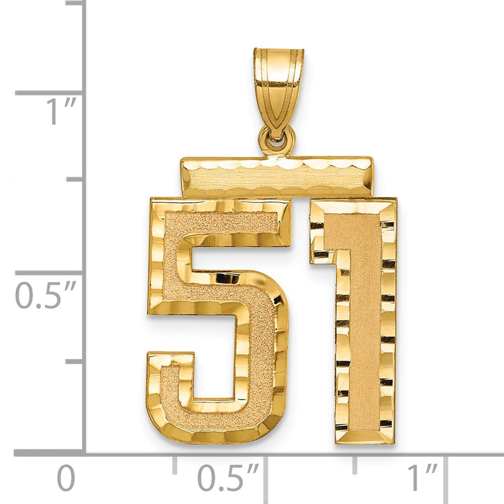 14k Large Brushed Diamond-cut Number 51 Charm