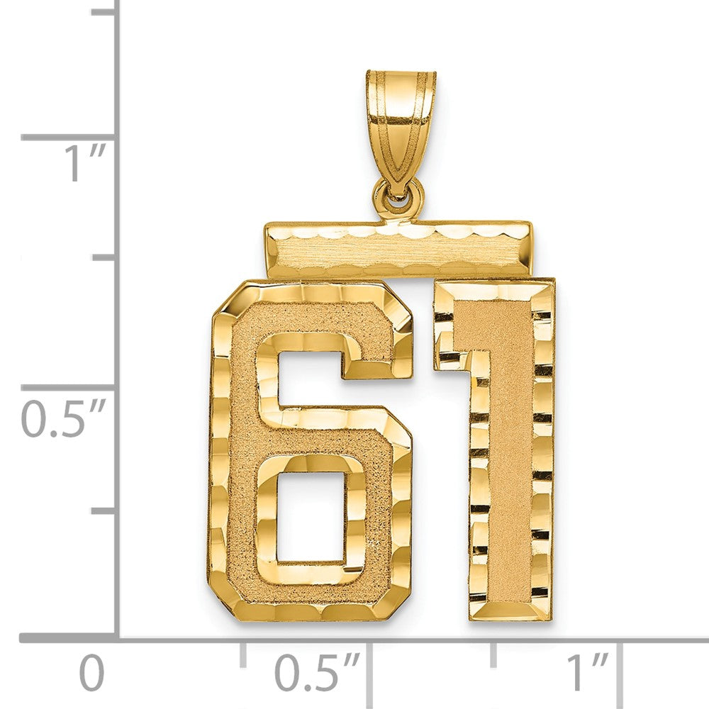 14k Large Brushed Diamond-cut Number 61 Charm