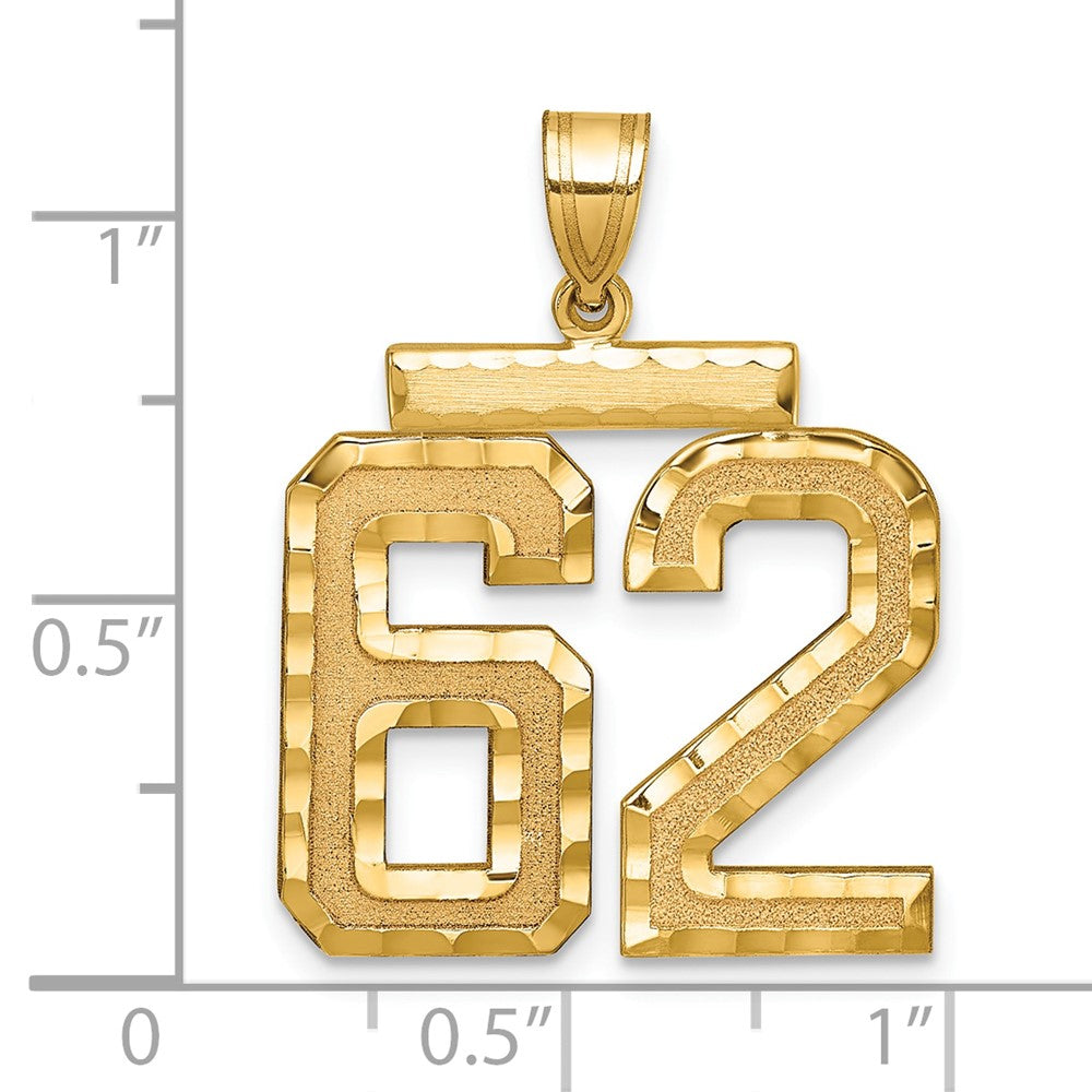 14k Large Brushed Diamond-cut Number 62 Charm