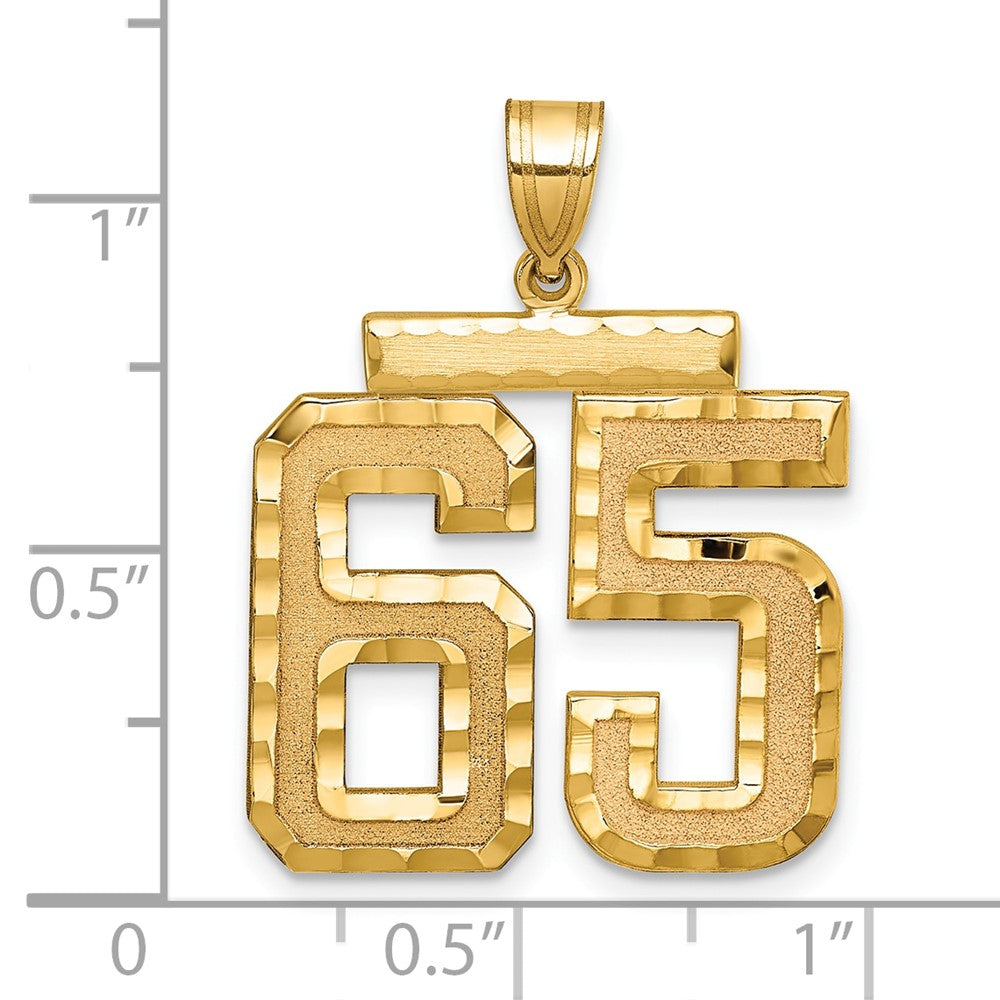 14k Large Brushed Diamond-cut Number 65 Charm